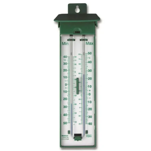 MAX MIN THERMOMETER LIDDED GREEN PUSH BUTTON