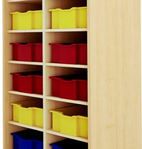 OPEN SHELVE CABINET WOODEN WITH 12 TOTES , HEIGHT 2