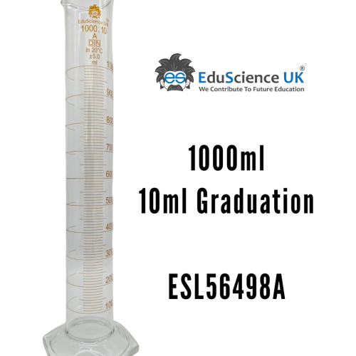 MEASURING CYLINDER, GLASS HEX BASE, CLASS A, 1000ML