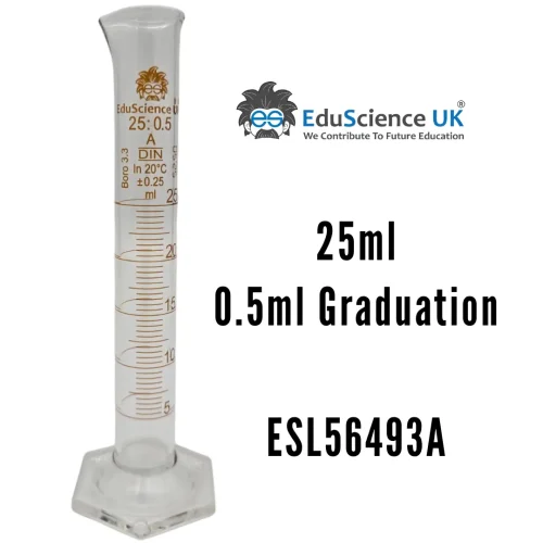 MEASURING CYLINDER, GLASS HEX BASE, CLASS A, 25ML