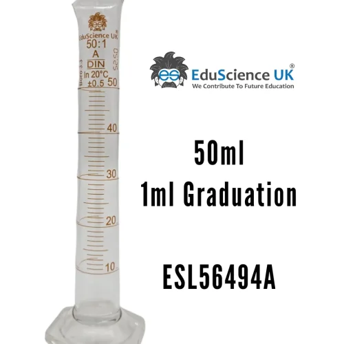 MEASURING CYLINDER, GLASS HEX BASE, CLASS A,50ML