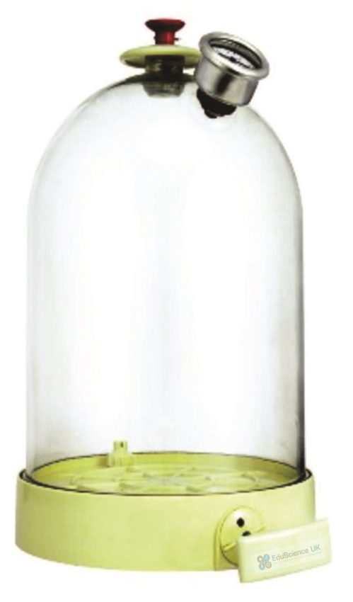 BELL JAR PLASTIC WITH VACUUM PLATE. SUPPLIED WITH BUZZER AND FOAM