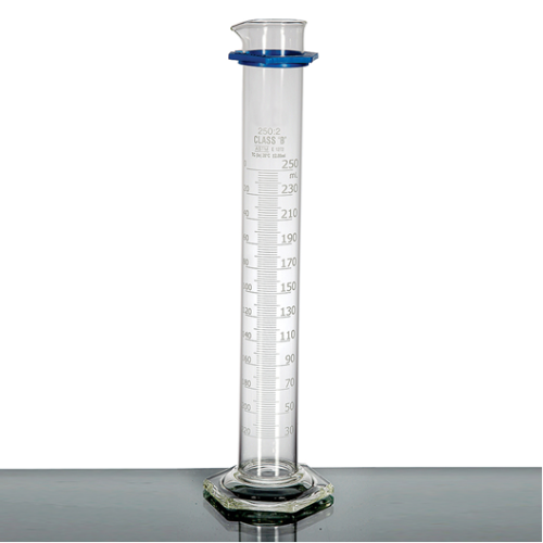 MEASURING CYLINDER, GLASS HEX BASE, CLASS B, 100ML