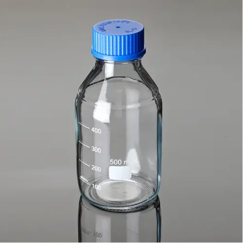 BOTTLE REAGENT CLEAR , NARROW MOUTH 100 ML WITH AUTOCLAVABLE SCREW CAP AND POURING RING